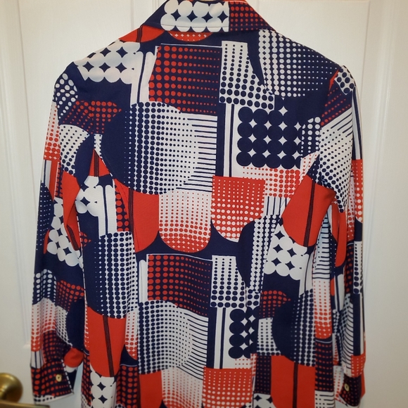 Vintage 70'S Sportables Polyester Blouse twinset 2 pc psychedelic mod patchwork - Picture 3 of 13